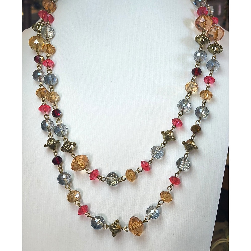Long Fashion Necklace Glass and Metal Beads 42"